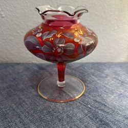 Vintage 1950 Rainbow Glass Footed Vase / Hand Painted 