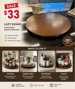 $33 Lazy Susan – 21” Round Solid Wood