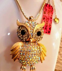 BETSY Johnson Sparkly Owl Necklace