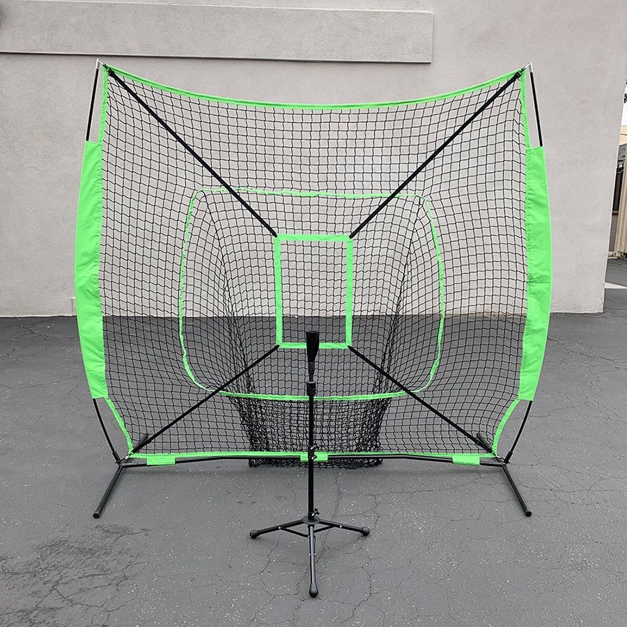 (NEW) $65 Baseball Softball (7x7’ Net & Ball Tee Set) Practice Hitting & Pitching Net w/ Carry Bag