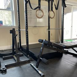 Squat Rack, Bench, And Weight Tree