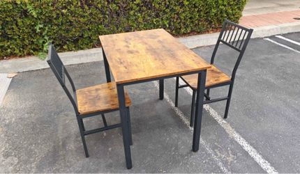 Kitchen Table with Chairs Set, 3 Pieces Pub Table Set for Breakfast Nook, Brown