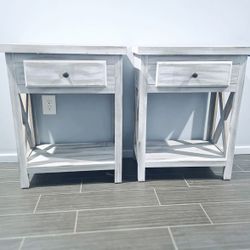 Two Gray Wood Nightstands 