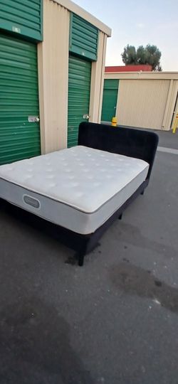 BLACK VELVET FABRIC FULL BED FRAME WITH MATTRESS