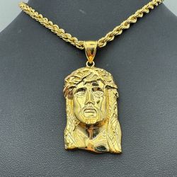 10k solid yellow gold Jesus Head Pendant Charm