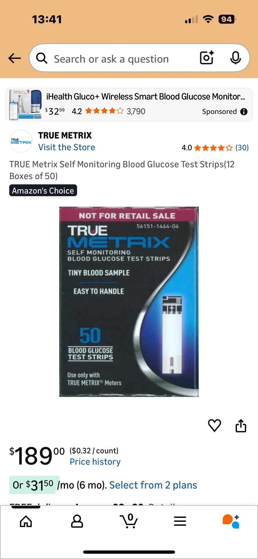 TRUE Metrix Self Monitoring Blood Glucose Test Strips
