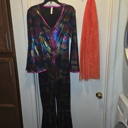 Small adult disco costume, comes with  orange wave color scarf. great condition.