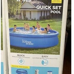 Summer Waves 15 ft x 36in Quick Set Inflatable Above Ground Swimming Pool & Pump