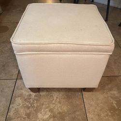 Square Storage Ottoman With Piping And Lift Off Lid - Cream 