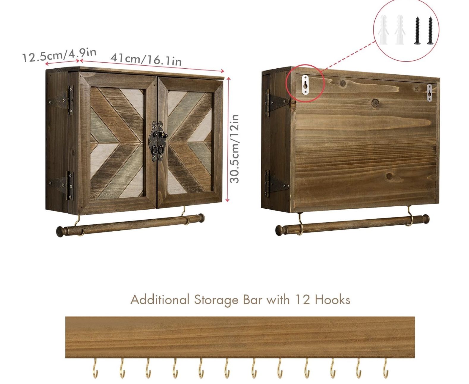 NEW IN BOX - Wall mounted wooden rustic jewelry organizer