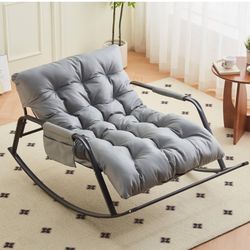 PU Rocking Chair Outdoor/Indoor-Reading Papasan Lounge Chair with Storage, Rocker Egg Chair W/Iron Frame, Patio Porch Furniture-Waterproof Cushion Gli