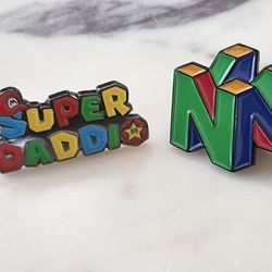 Mario Super Daddio & Classic Nitendo Sign Enamel Pins