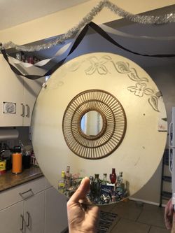 Vintage Round Mirror w/ Etched Detail