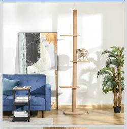 PawHut Floor-to-Ceiling Cat Tree Cat Climbing Tower, Brown