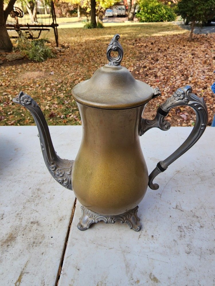 Antique Brass And Pewter Tea/coffee Pot