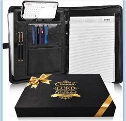 Leather Portfolio with Laptop Pocket, Portfolio Binder Folder with Zipper, Business Large Organize, Color Black
