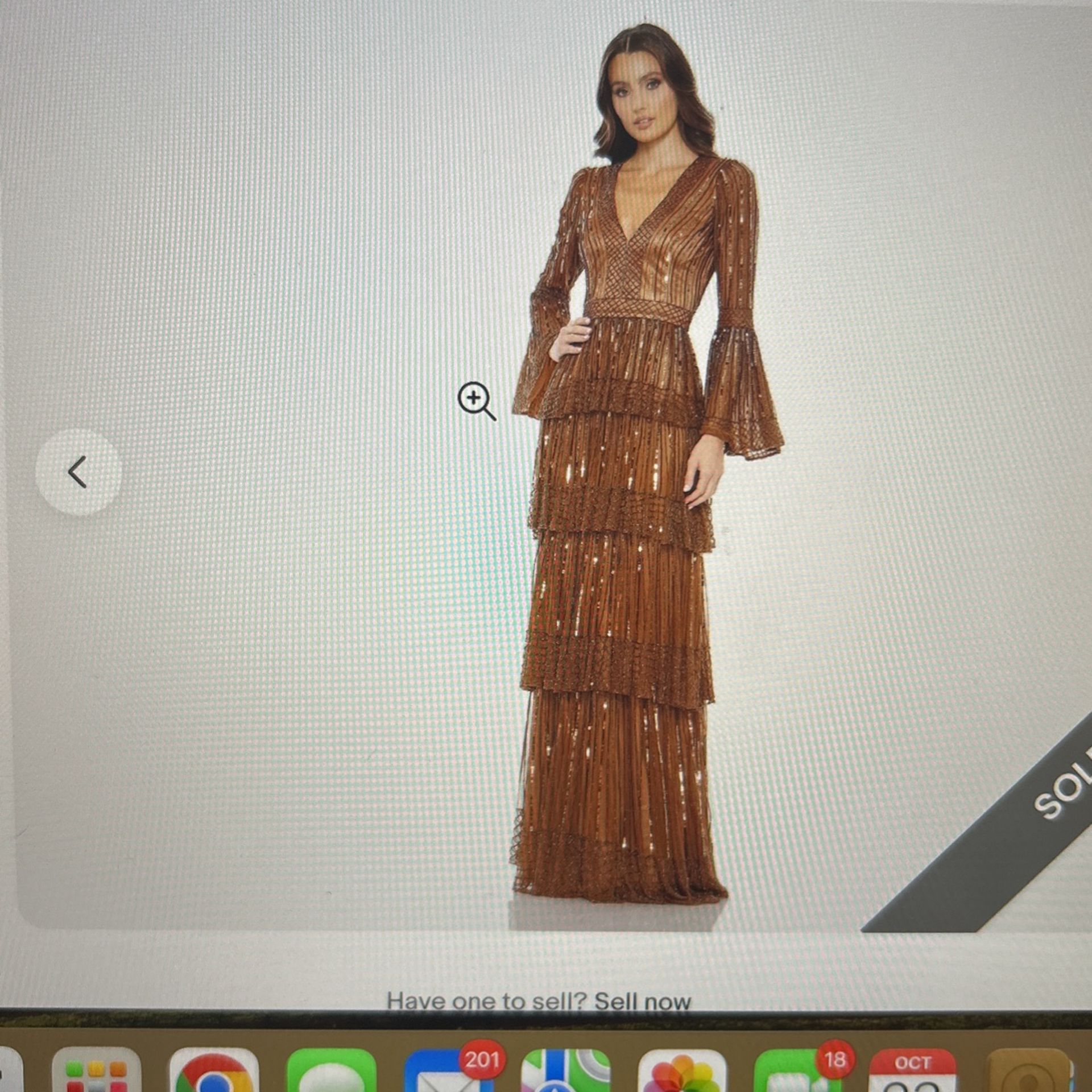 Mac Duggar 5442 Sequin Long Sleeve Ruffle Gown Copper Size 12 L