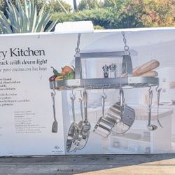 Country Kitchen Pot Rack with Down Light Brushed Nickel Finish Model P1906/1
