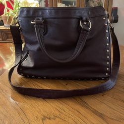 Deux Lux Brown Leather Star Studded Hand or Shoulder/Crossbody Bag