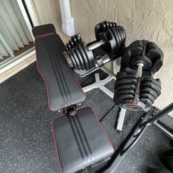 Bowflex 1090 Dumbbells, Stand And Folding Bench 