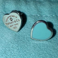 Tiffany & Co. Silver Mini Diamond & Blue Enamel Heart Stud Earrings