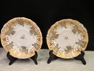 Antique Gilt-Decorated Porcelain Saucers -Pair