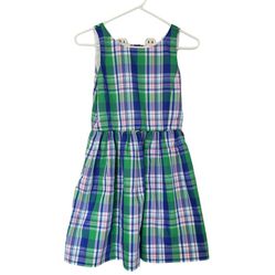 POLO RALPH LAUREN Youth Green Blue Sleeveless Plaid Dress Size 12 Spring Formal