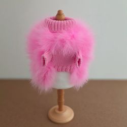 Hot PINK Knit Pet Sweater with Feather Trim!