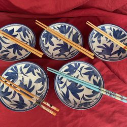 10pc Japanese Rice and Soup Bowls & chopsticks