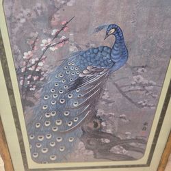 Vintage Chiu Weng 1978 Peacock Lithograph Print Framed Asian Mid Century Art