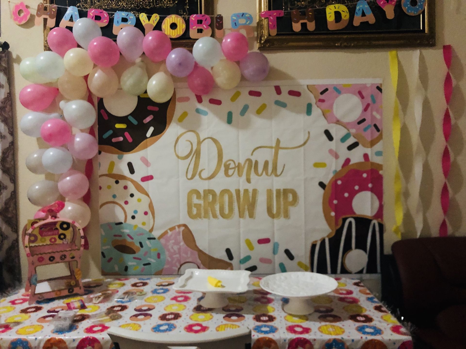 BEAUTIFUL DONUT 🍩 BACKDROP AND HAPPY BIRTHDAY BANNER