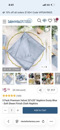 Dusty Blue Velvet Napkins