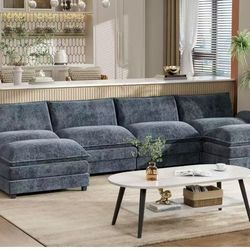 ❤️ Sectional Modular Sofa U Shaped Chenille Fabric Couch