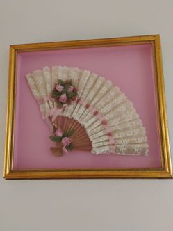 Vintage framed fan cuadro antiguo con abanico