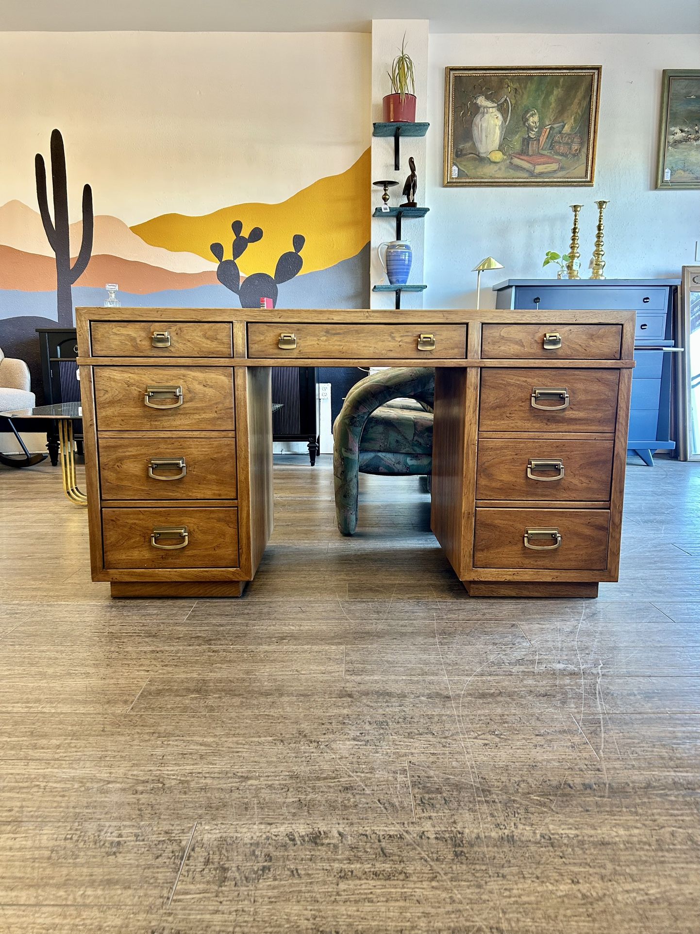 Beautiful Wood Campaign Desk / File Drawers
