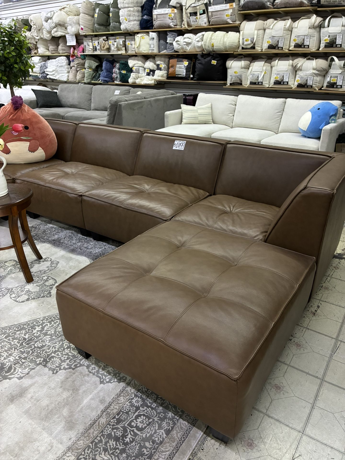 Brown Leather Modular Sectional Sofa