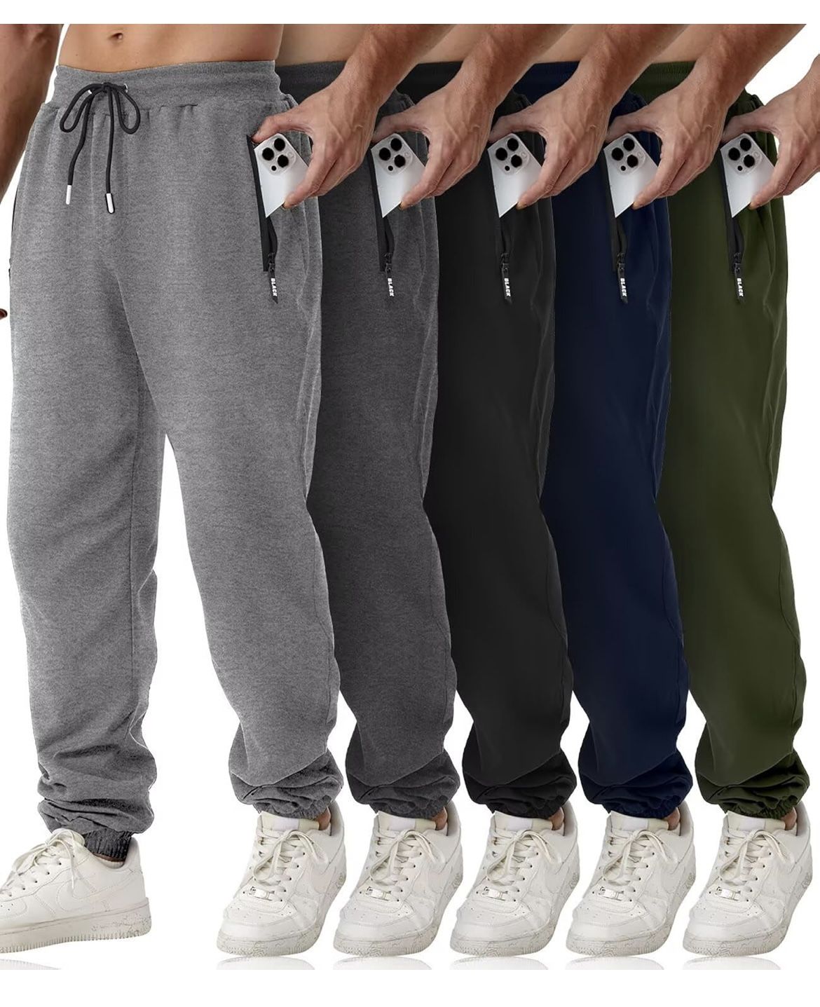 Athletic Joggers 5 Pack For Men With Zipper Pockets Mens Sweatpants Warm Slim Fit Track Workout Running Sweat Pants