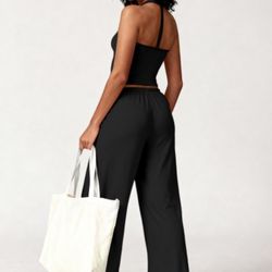 halter top wide pants set