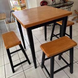 Solid Wood Table + 3 Stools 