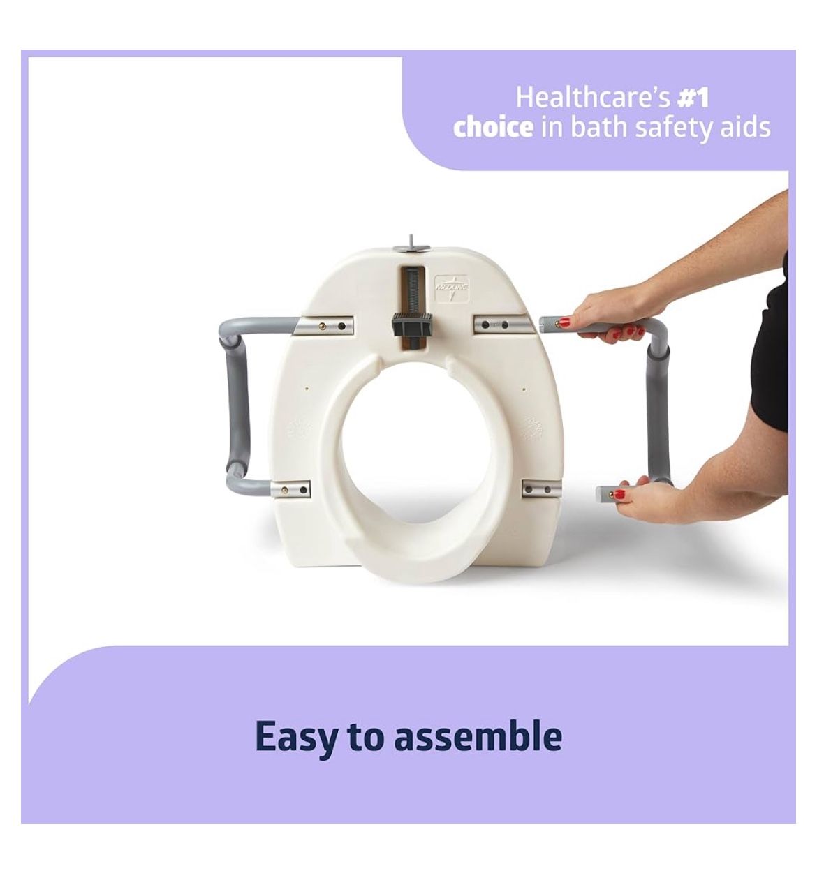 Medline 5" Elongated Raised Toilet Seat, with Lock and Removable Padded Arms- A Medical Seat for Seniors, Elderly, Adults, or Post-Surgery Recovery, 1