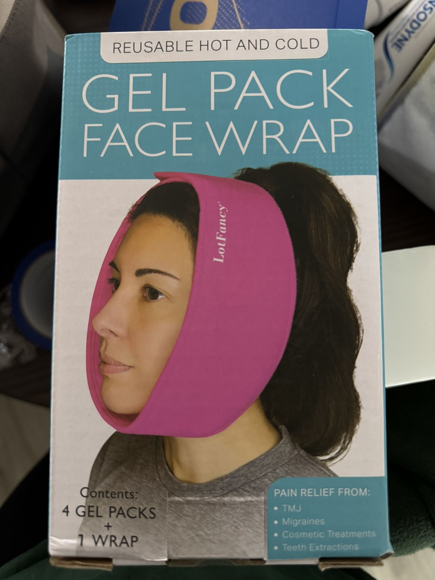 LotFancy Face Ice Pack Wrap for TMJ, Wisdom Teeth, with 4 Reusable Hot Cold Therapy Gel Packs, Pain Relief for Head, Oral and Facial Surgery, Dental I