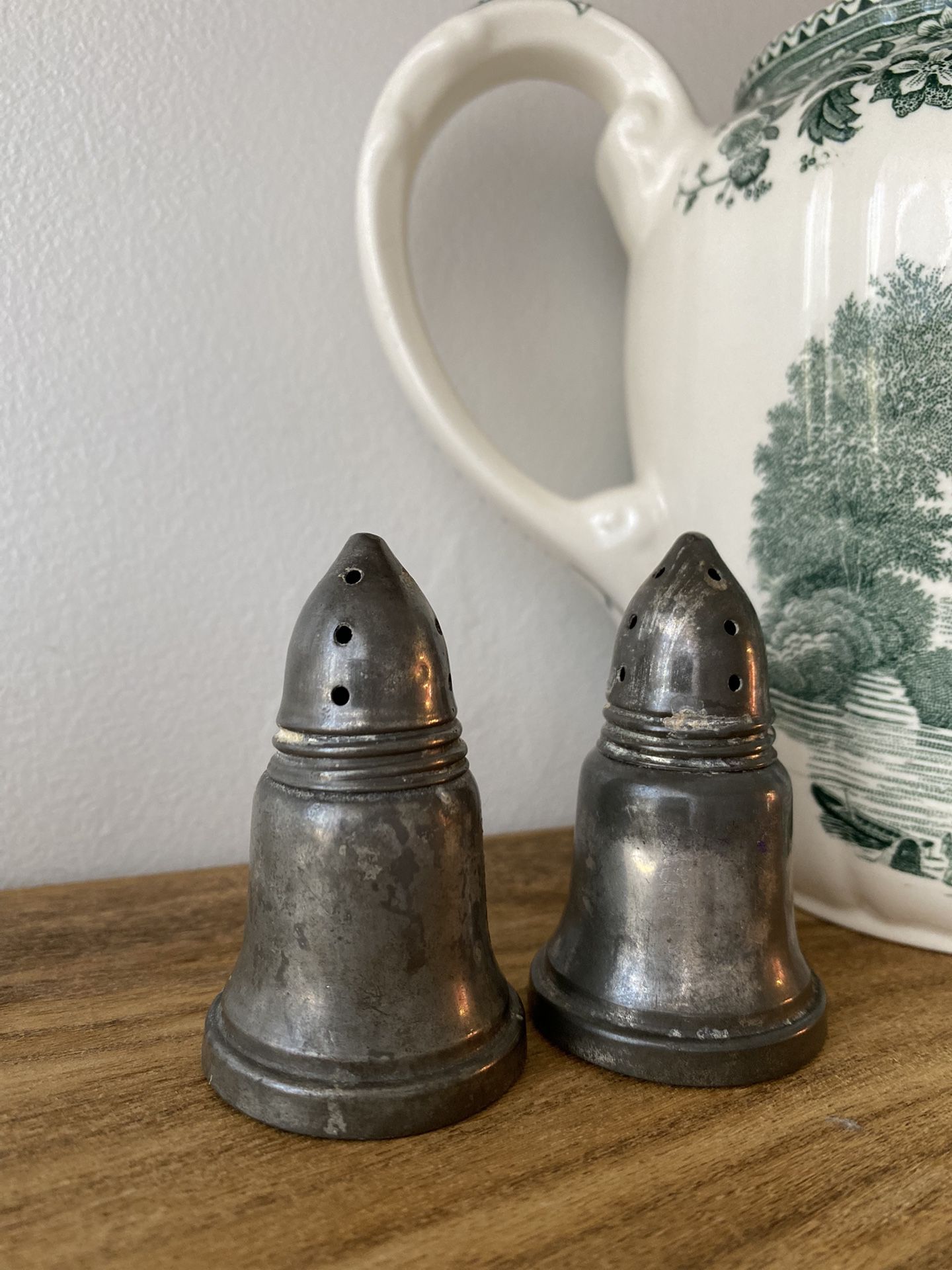 1950s Vintage Pewter Salt And Pepper Shakers 