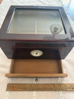 Wood Cigar Humidor with Glass Top and Drawer