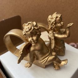 Table For Two  Vintage Gold Cherub / Angel Napkin Rings 