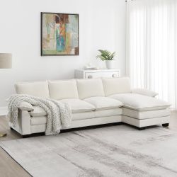 118*55 Modern L-shaped Chenille Cloud Sofa with Double Seat Cushions,5-seat Upholstered Indoor Furniture,Sleeper Sofa Couch with Chaise Lounge for Liv