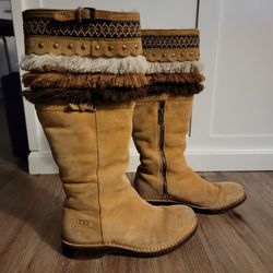 Ugg Tall Keira Suede Boots w/ Fringe Top Size 7