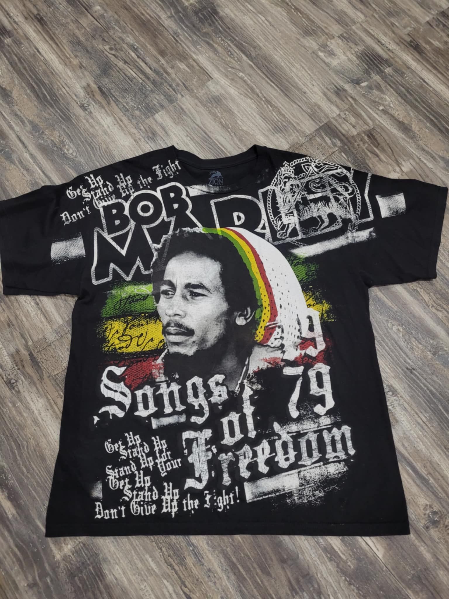 Vintage Huge Graphic Bob Marley 1979 Songs Of Freedom Black Shirt Adult Size XL !!