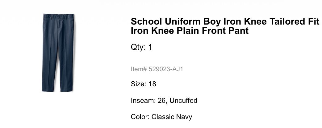 School Uniform Boy Iron Knee Tailored Fit Pant- New! Unopened!