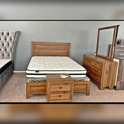 4 Pieces Brown Color King Or Queen Bedroom Set