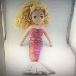 Aurora World Sparkle Mermaid Plush Stuffed Doll Toy w/ Yellow Yarn Hair 17" X6